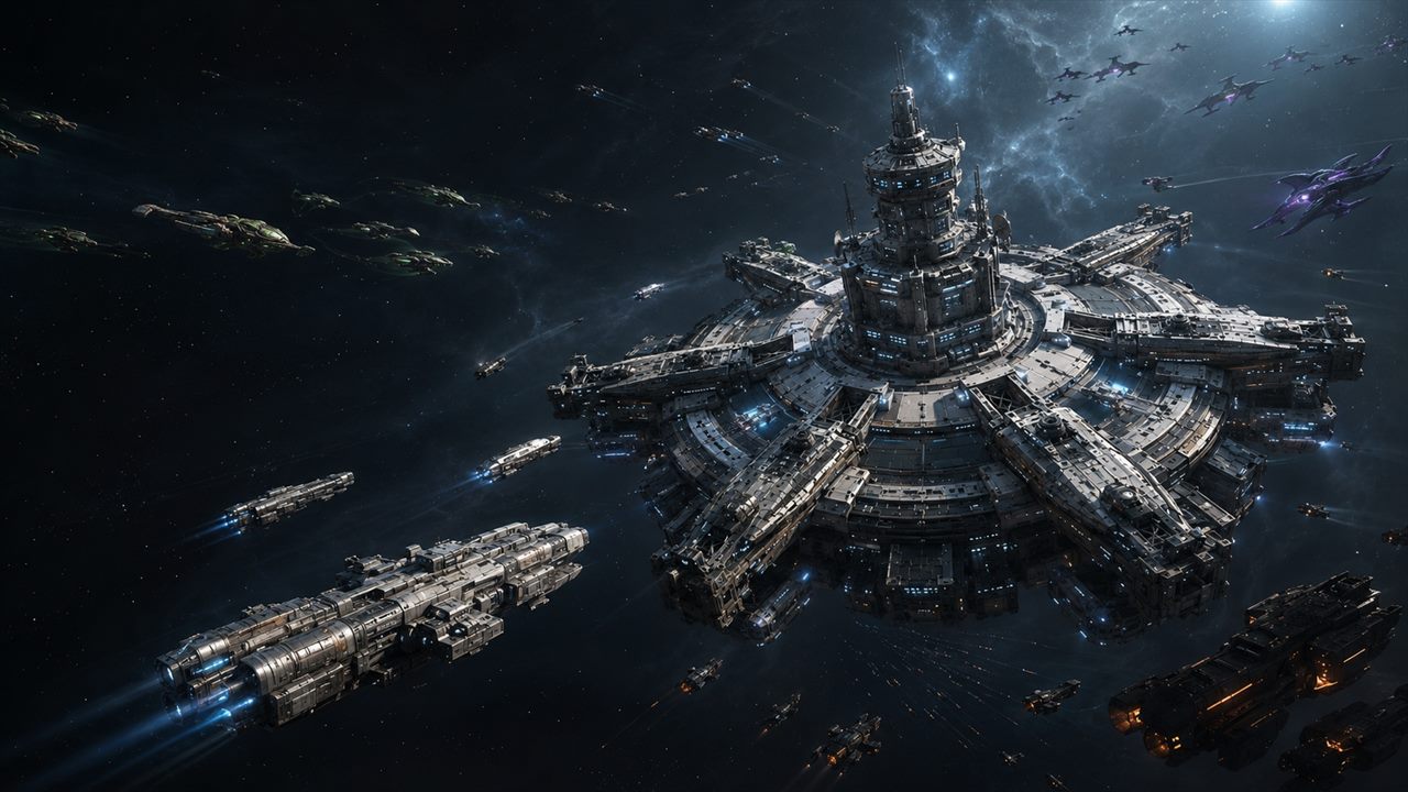 Terran station and fleets under attack in deep space