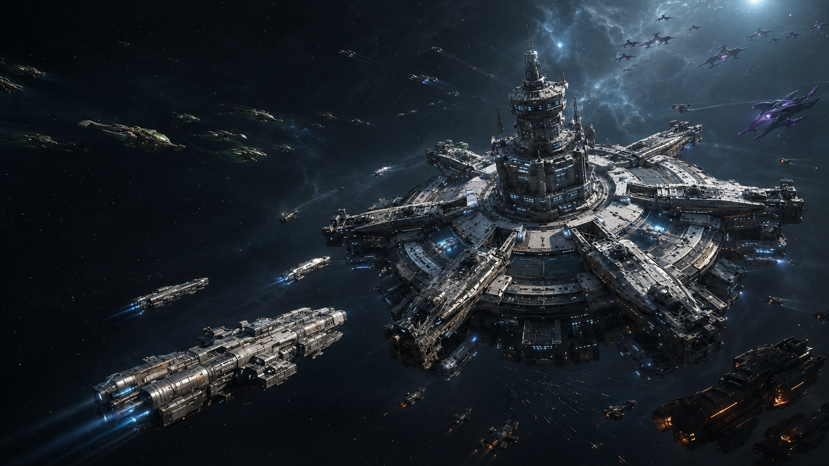 Terran station and fleets under attack in deep space