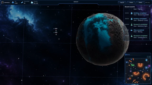 A blue planet and Terran fighters with the game's interface visible