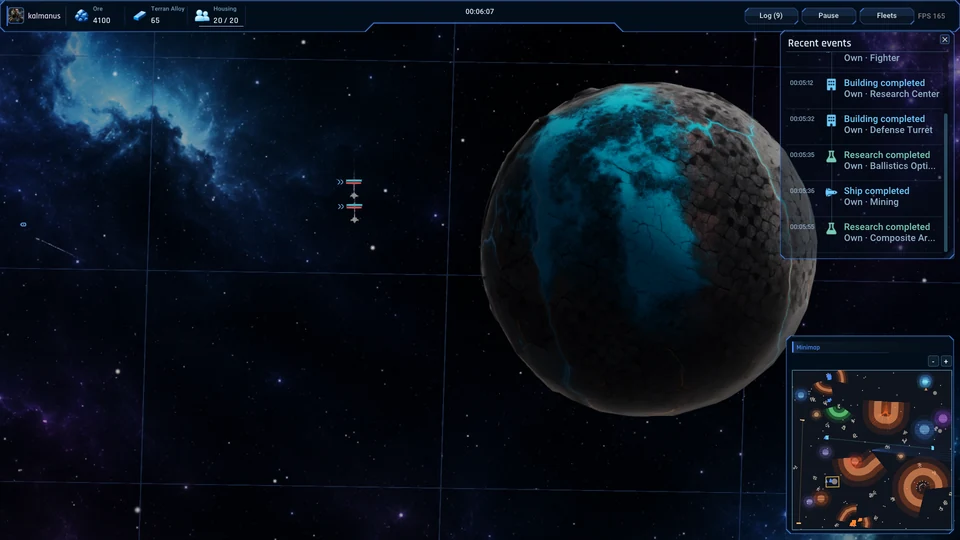 A blue planet and Terran fighters with the game's interface visible